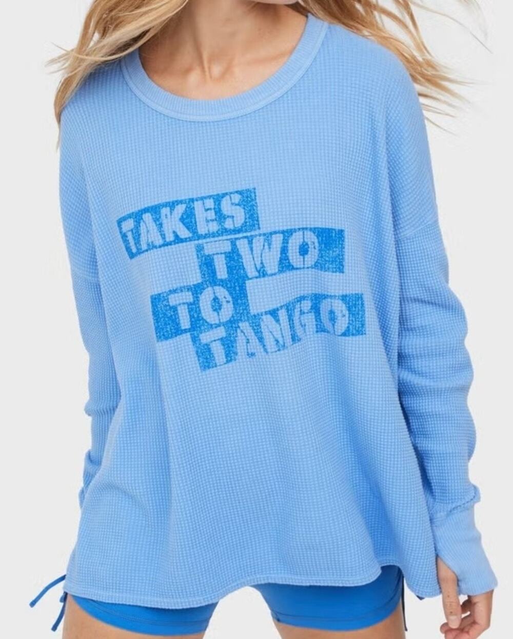 Offline by Aerie "Takes Two to Tango" blue waffle knit long-sleeve top